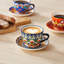 Ensemble de 6 tasses et soucoupes à café en céramique colorée de style bohème Vancasso (12 pièces), tasses à cappuccino empilables de 24 cl, compatibles lave-vaisselle, micro-ondes et four, service à thé raffiné avec décor décoratif.