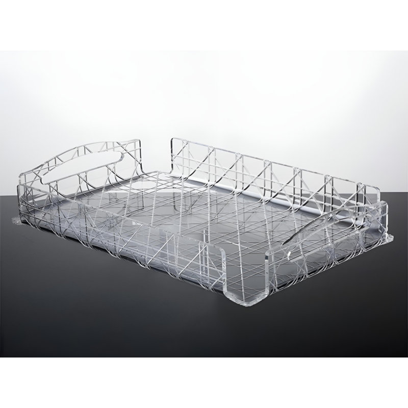 Rattan Pattern Acrylic Tray: Rectangular Fruit Tray With A Touch Of Luxury, High-End Storage Tray For Sophisticated Living Room Coffee And Dining Use