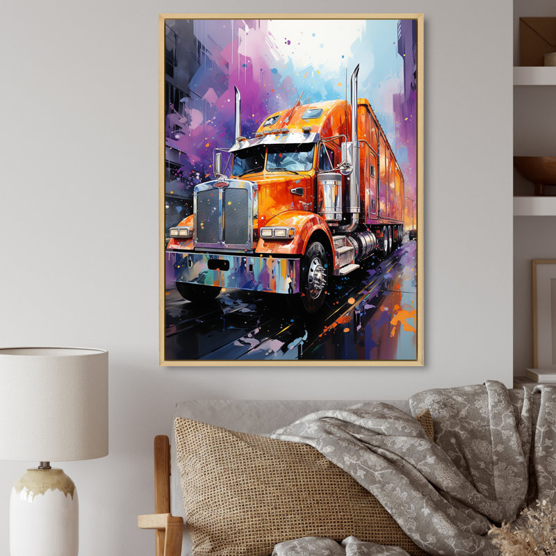 «Semi Truck Urban Warrior II», reproduction sur toile, H 20 po x l 12 po x P 1 po, Cadre flottant brun