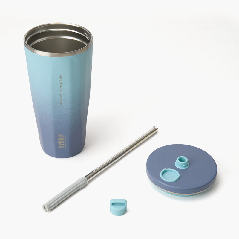 Gobelet TYESO FLAIR 2.0 avec paille rétractable, 16 oz, Bleu, H 7,56 po x l 3,62 po x P 3,62 po