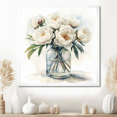 Mimalisme, pivoines dans un vase en verre I - pivoines, art mural sur toile