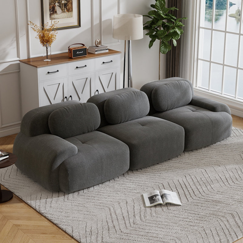 Boneless Sofa Corduroy Fabric Modular Multi-combination Anti-slip Design For Living Rooms Bedrooms, Gray, 3