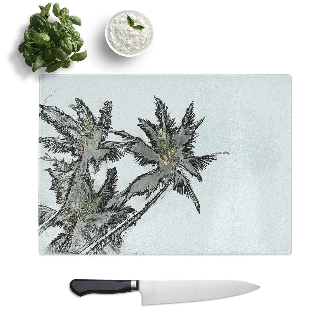 Tempered Glass Tropical Palm Trees in Abstract Chopping Board