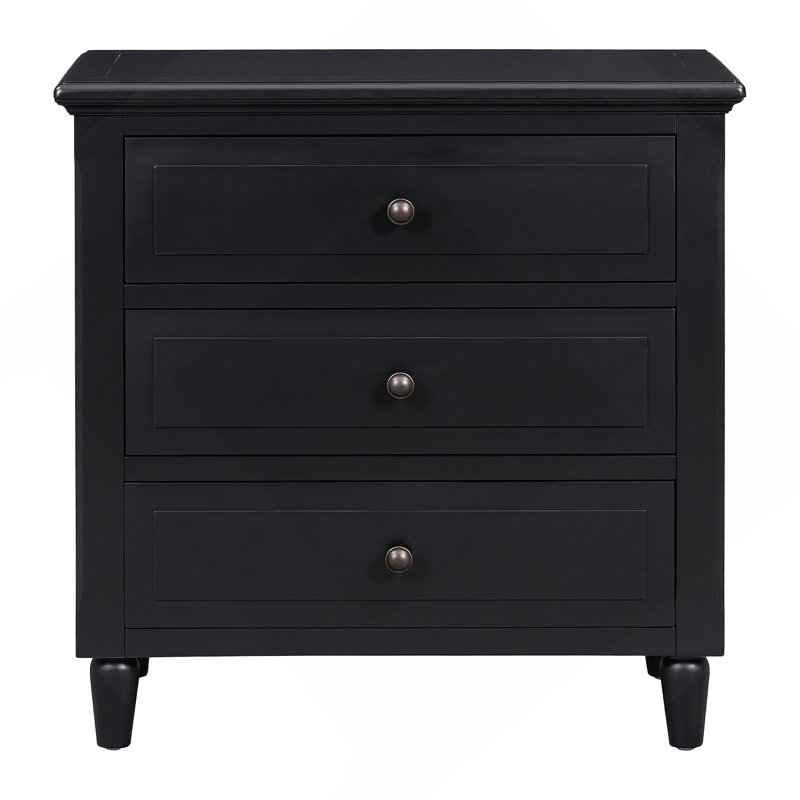 Armoire de rangement en bois à 3 tiroirs avec table de chevet, Noir, noir, noir, noir