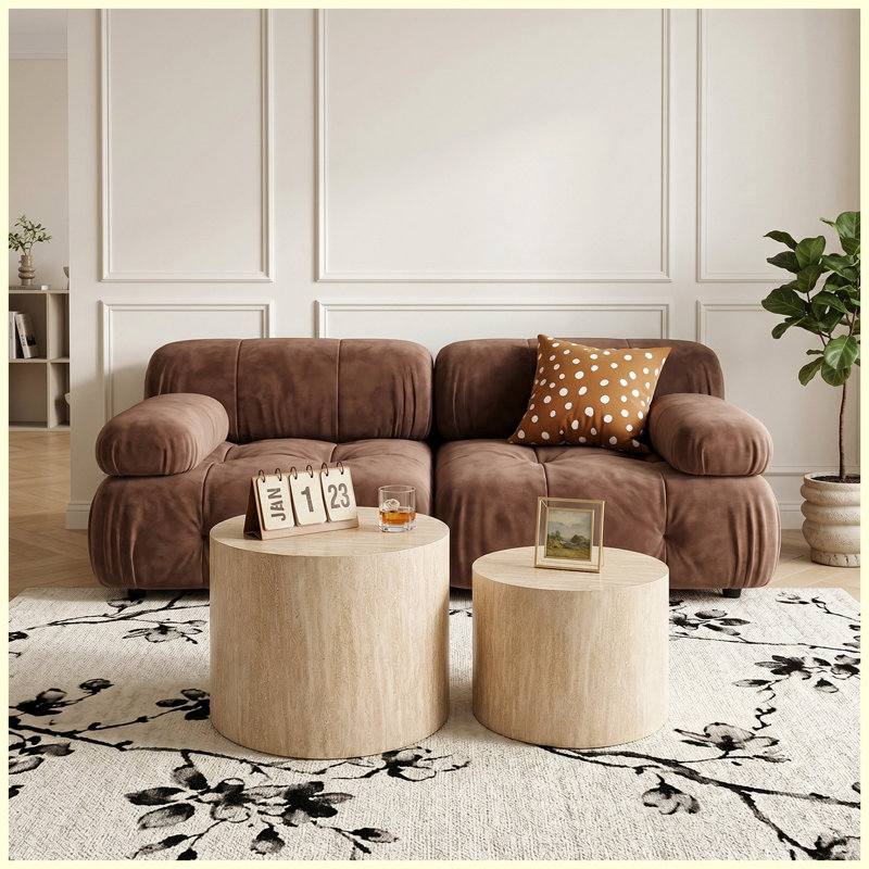 Ensemble de 2 tables basses gigognes rondes modernes, tables d'appoint en bois avec pieds antidérapants pour petits espaces, aucun assemblage requis