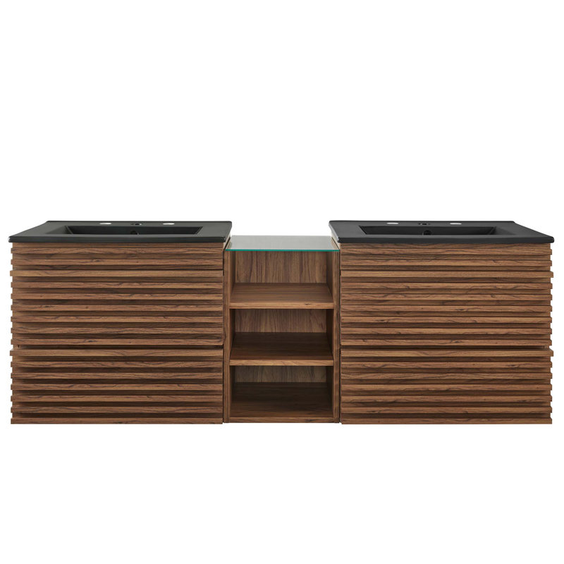 Render 62" Wall-Mount Double Sink Bathroom Vanity, Black