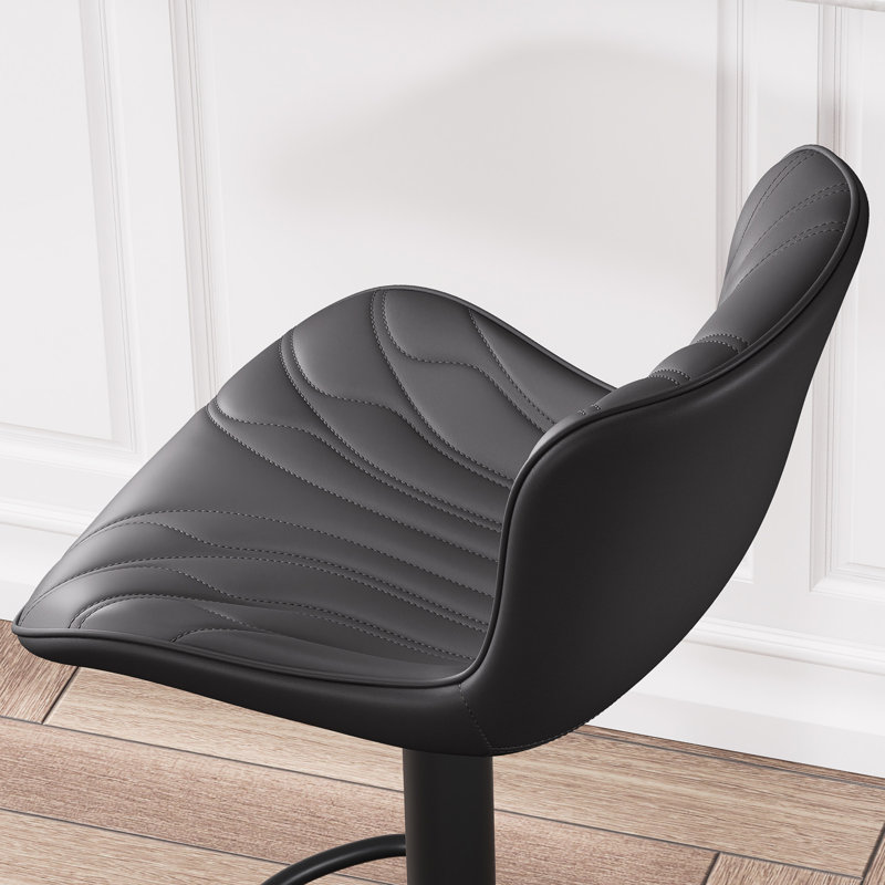 Swivel Upholstered Adjustable Height Counter Stool with Metal Frame, Black
