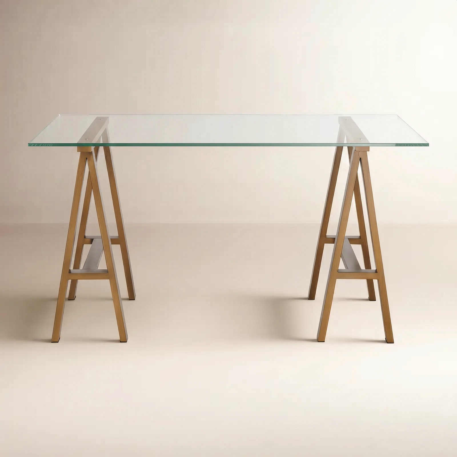 71" Glass Writing Desk, 30" H x 71" W x 36" D, Brushed Brass