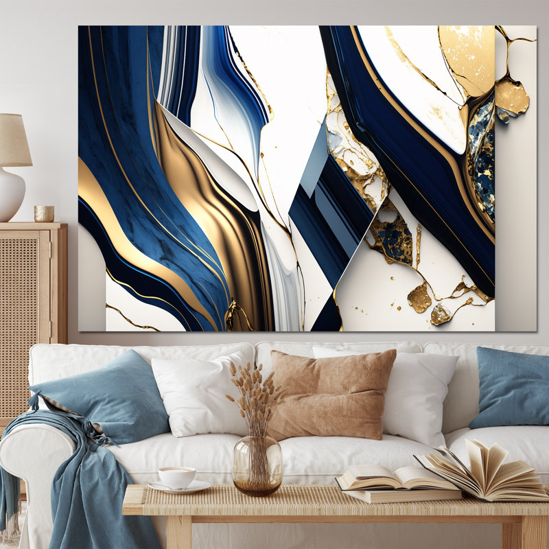 Abstrait géométrique géométrique bleu V - animaux, art mural sur toile