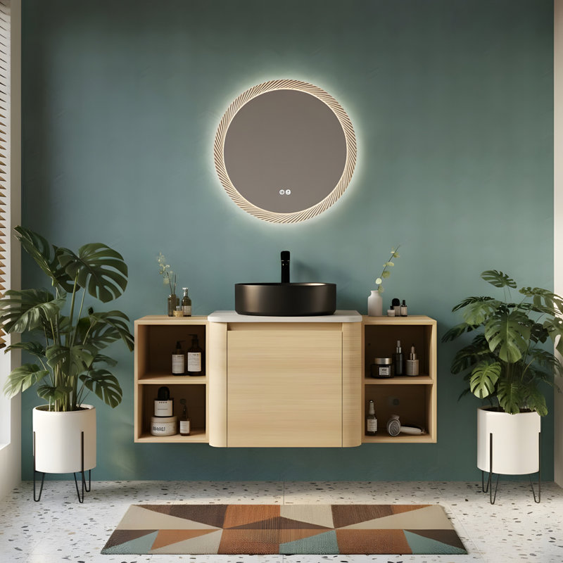 Wall-mounted vanity and storage shelf combination