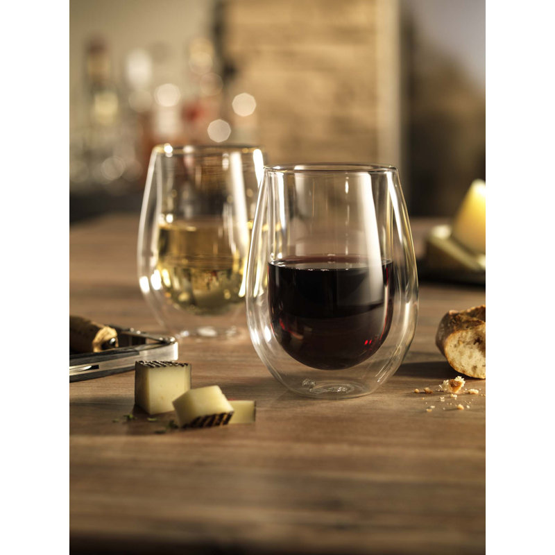 Sorrento Clear Borosilicate Double-Wall Stemless Wine Glass Set