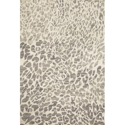 Tapis gris / ivoire en laine crocheté à la main Masai