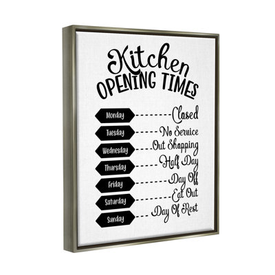 Kitchen Opening Times Humorous Antique Text Style by Lettered and Lined - Floater Frame Print on Canvas