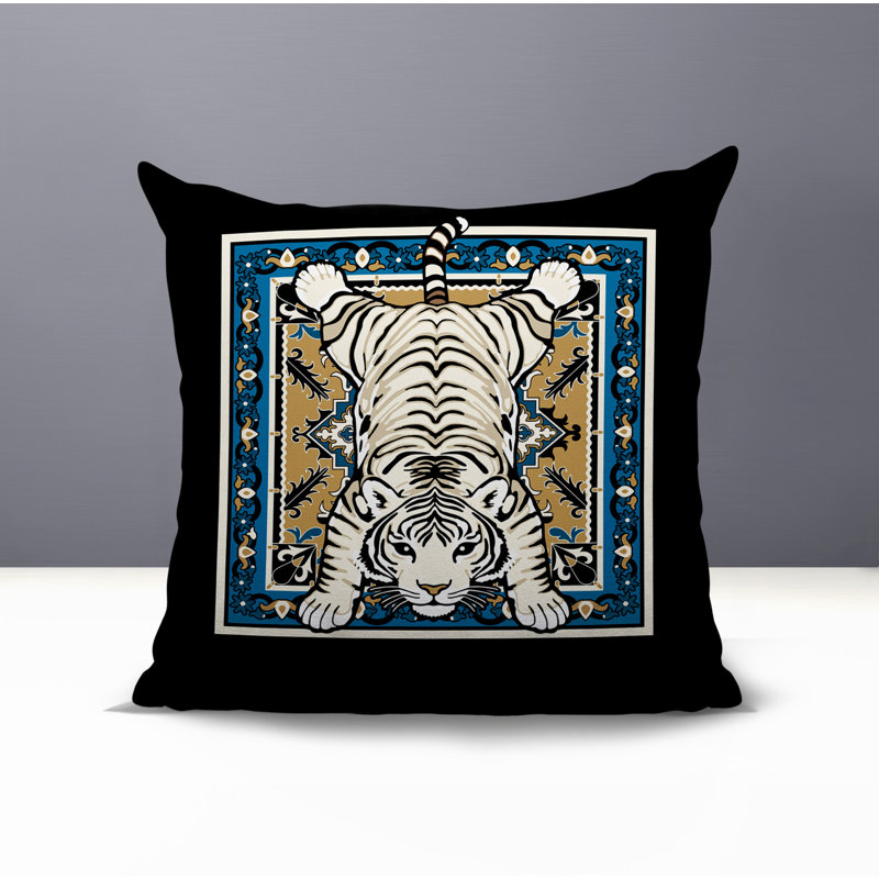 Oreiller carré réversible intérieur / extérieur Gibo Tiger, Carré 15 po, Turquoise