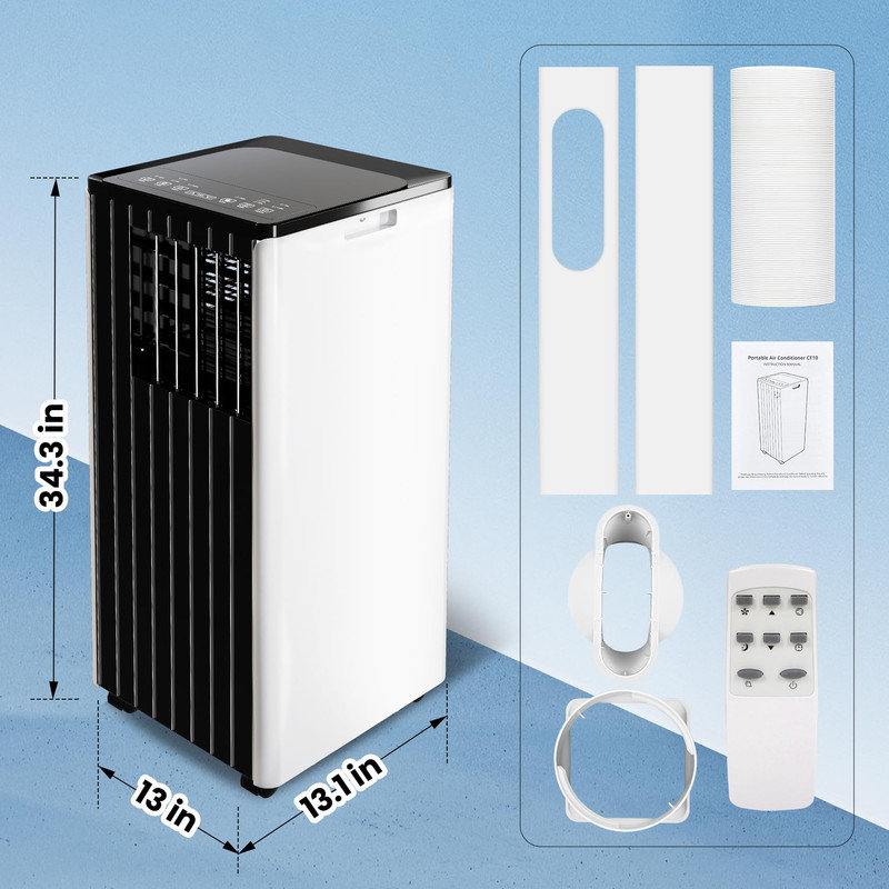 Portable Air Conditioner with Dehumidifier, 8,000 BTU Cooling for 400 Sq. Ft. Rooms, 3-in-1 AC Unit with Window Kit, Remote Control