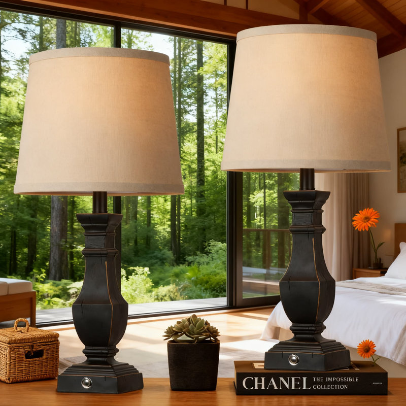 Ensemble de 2 lampes de table à intensité variable, 3 lumières à contrôle tactile, lampes de chevet de ferme avec ampoules blanc chaud incluses, décor rustique pour le salon et la chambre à coucher