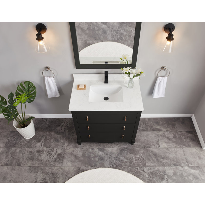 36" Cadet Finish Solid Wood Sink Vanity  With 1' Artificial Stone Top, Tricon Black