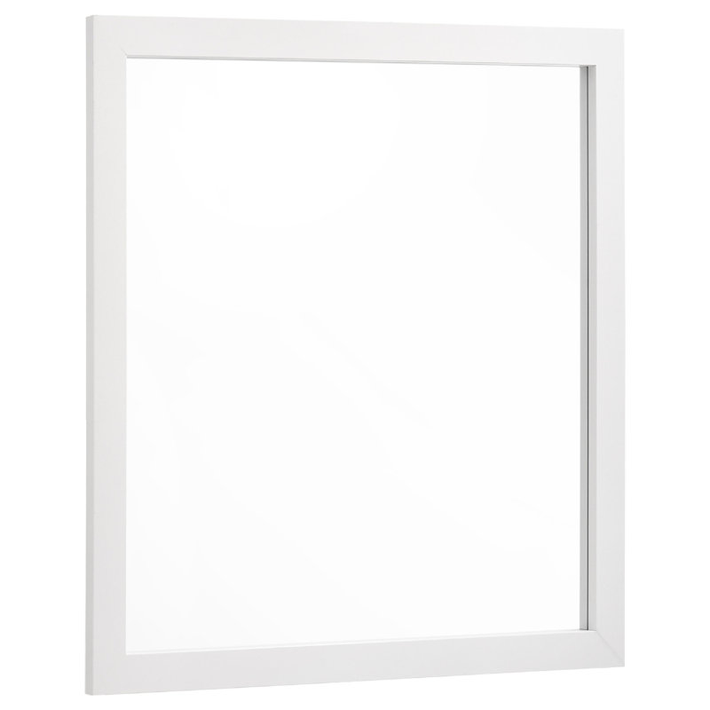 Miroir de commode rectangulaire Dle, cadre affleurant, verre plat, bois, Blanc