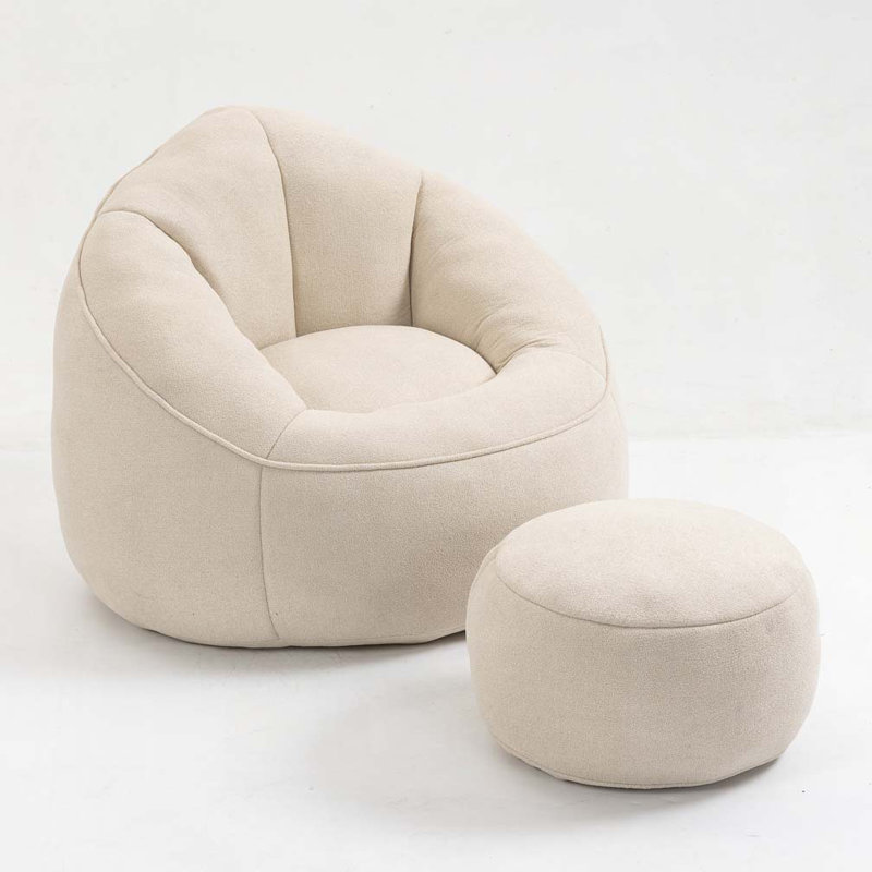 Fauteuil à billes rembourré avec repose-pieds, Beige