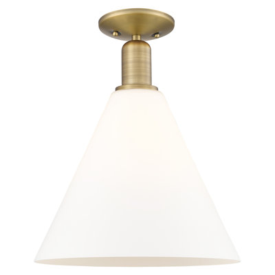 Arcadia - Berkshire Glass - 1 Light 12" Semi-Flush Mount - Brushed Brass Finish - Matte White Shade