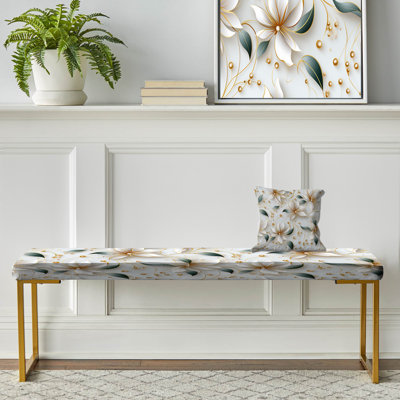 Banc floral rembourré or