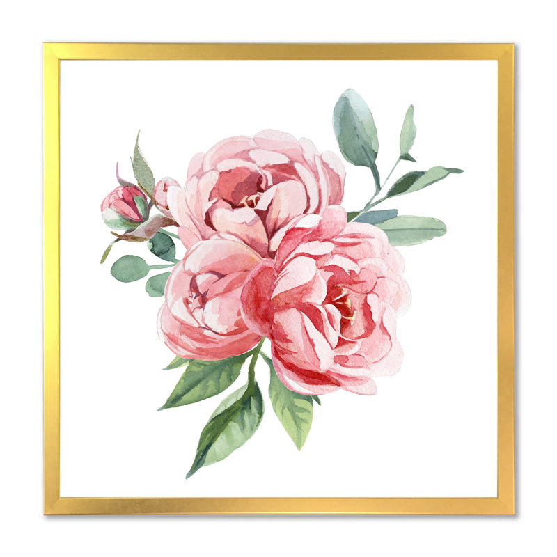 Fleurs rose clair II - activé, Impression dorée sur toile encadrée, H 30 po x l 30 po x P 1 po