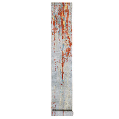 Tapis oriental gris 2 pi 7 po x 20 pi en laine et soie à motif abstrait mosaïque noué à la main 2C5C19926B6F48748A78F62628C270B7