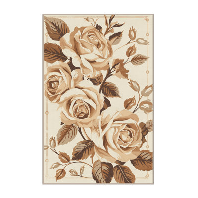Tapis moelleux moelleux à motif floral de style campagne française en beige - reliure beige