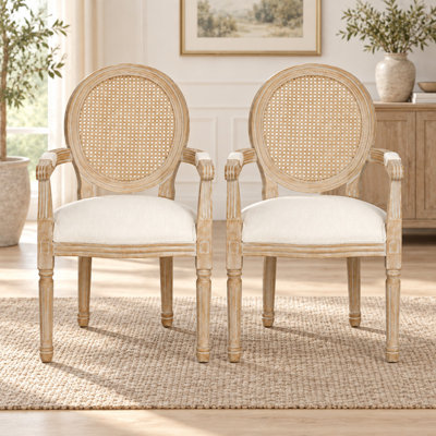 French upholstered fabric solid wood dining chair (Set of 2)