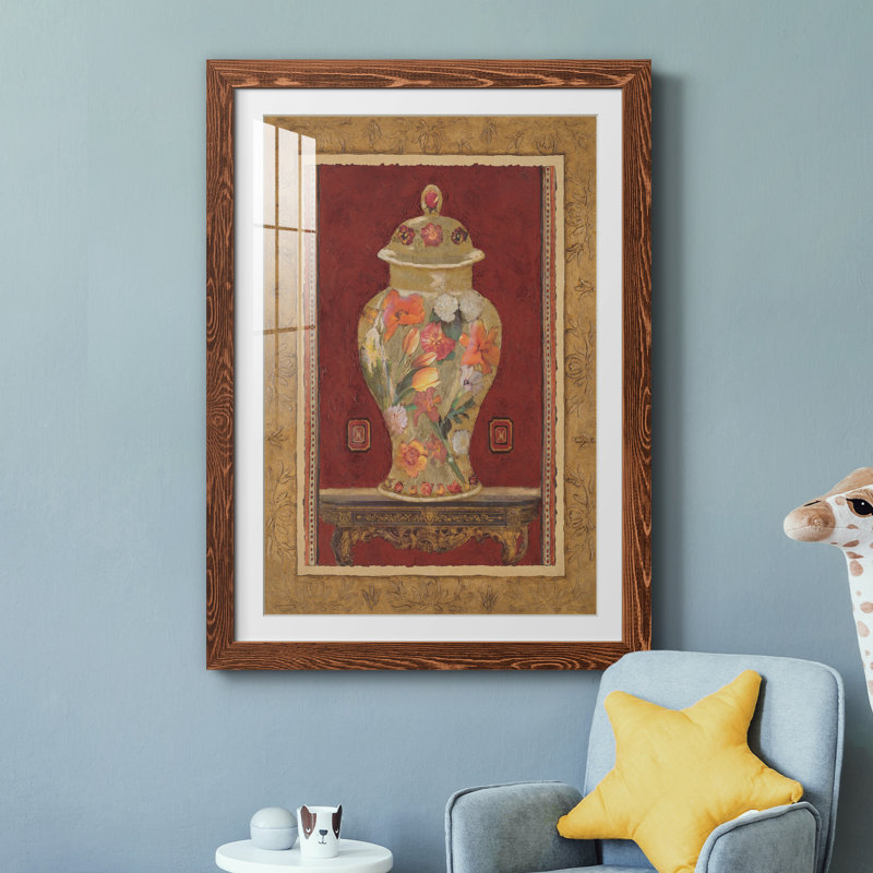 Urne romantique II - peinture encadrée, H 31,5 po x l 23,5 po x P 1,5 po, Papier avec cadre érable