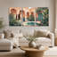 Art mural marocain, cour marocaine avec porte turquoise et palmiers-131251999
