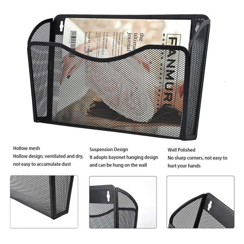 6-Pack Wall File Organizer – Mesh Metal Vertical Hanging File Holder for Office/Home