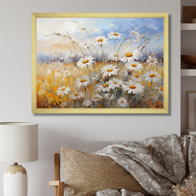 «Daisies Country Charm», impression d'art mural, H 12 po x l 20 po x P 1 po, Cadre doré simple