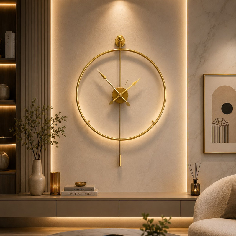 Elegant Decorative Metal Wall Clock, Gold Finish, 22.8 x 31.5 x 2.8 inches | 100% Metal Construction, Lightweight at 5.5 lbs | Perfect for Living Room, Office & Home Decor, Stylish and Functional Timepiece