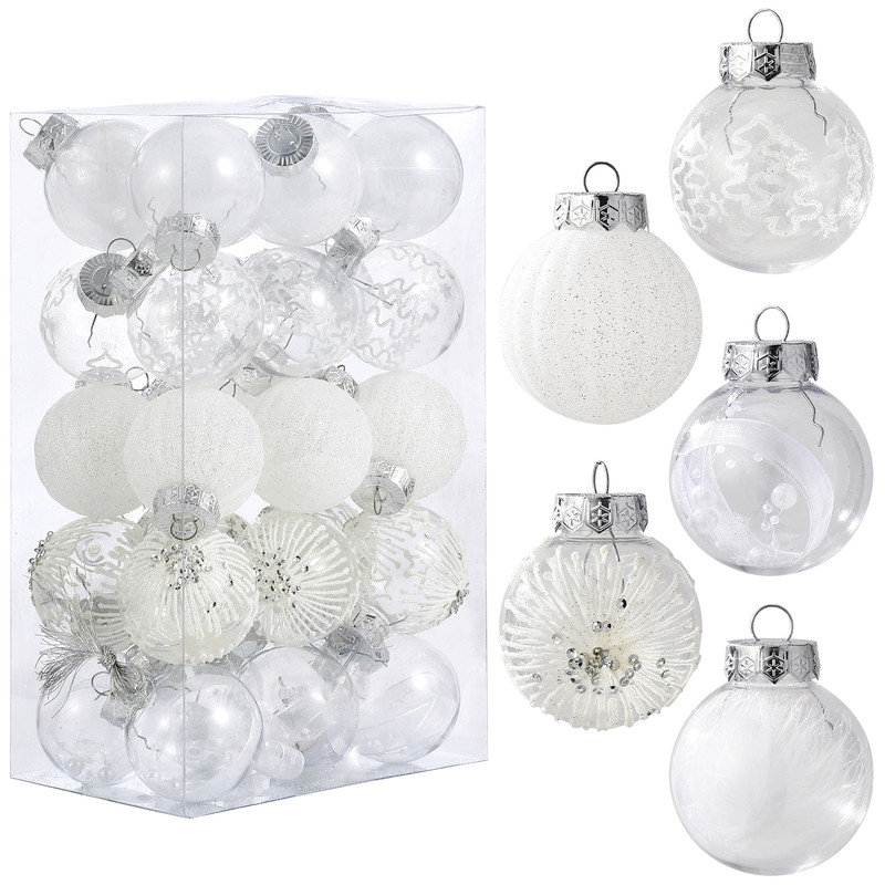 30 boules de Noël décoratives pour arbres de Noël, ensemble d'ornements suspendus décoratifs, blanc