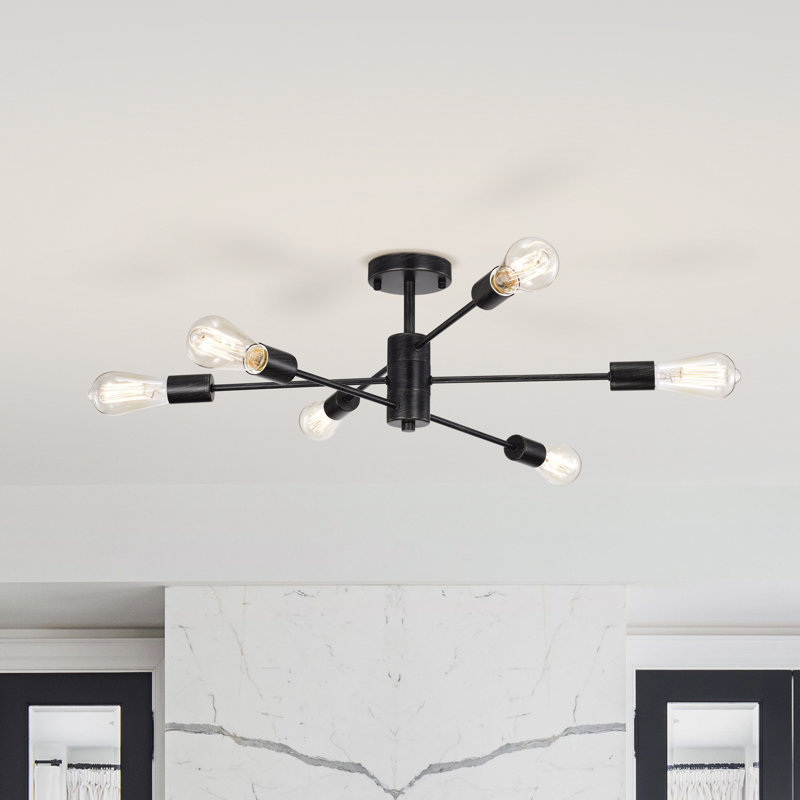 Plafonnier semi-encastré linéaire noir antique à 6 lumières 25,6 po Blas