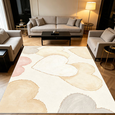 Tapis 1 pièce aquarelle sur le thème du cœur pour le salon, doux et confortable, convient à toutes les saisons, facile à entretenir, tapis de sol intérieur lavable à la machine, sous la table de ferme convenant à la chambre à coucher