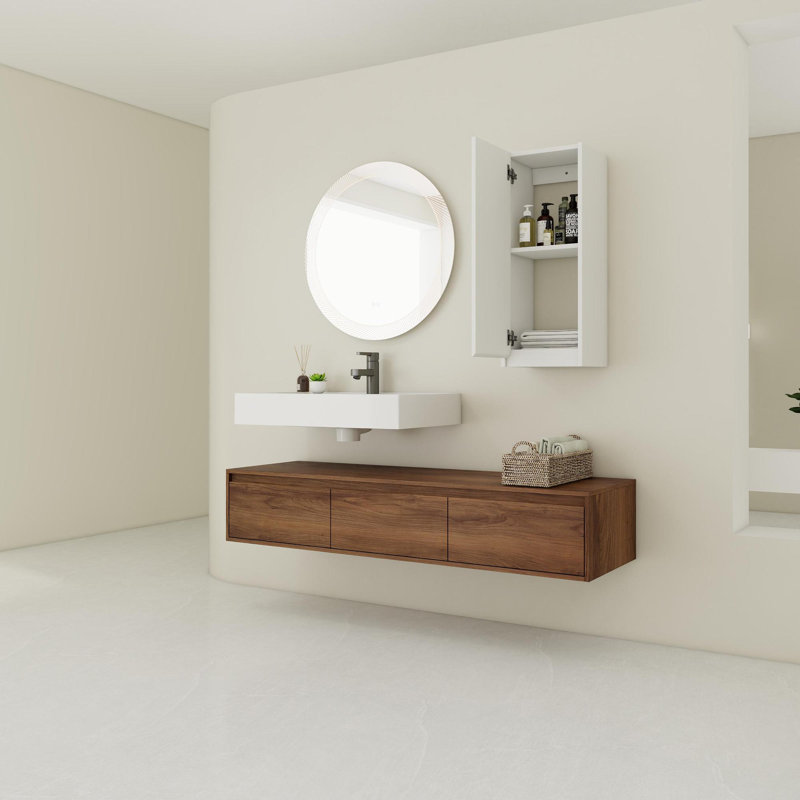 Meuble-lavabo mural 30 po avec lavabo et armoires latérales