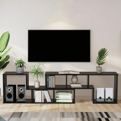 2 PCS Free Combination L-Shaped TV Console Stand, 3-tier Cube Bookcase, Modern Entertainment Center With Open Shelves For Living Room, Bedroom, Home Office
