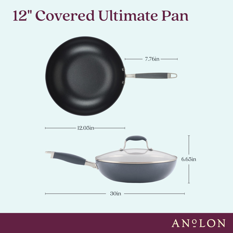 Anolon Advanced Home Hard Anodized Nonstick Deep Frying Pan / Skillet with Lid, 12 Inch, Gray