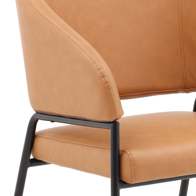 Cathey Boucle Upholstered Dining Chair, Olive, Faux Leather Camel