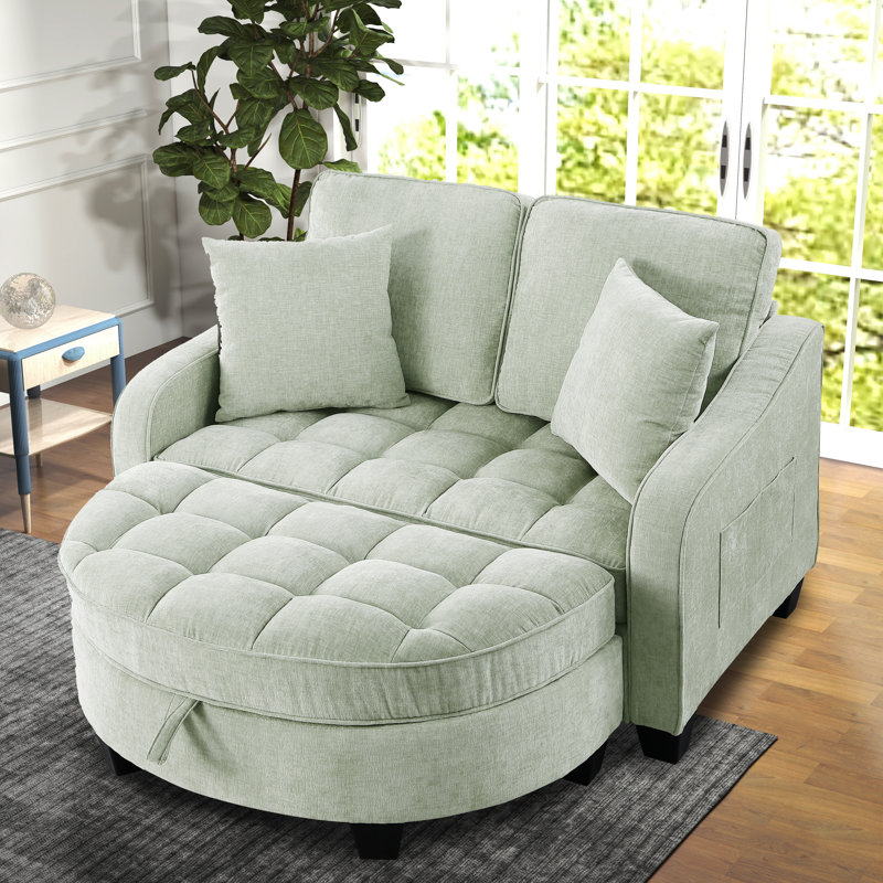 42-Inch Two-Seater Sofa With Recliner And Storage Ottoman, Suitable For Living Rooms And Bedrooms, Cyan
