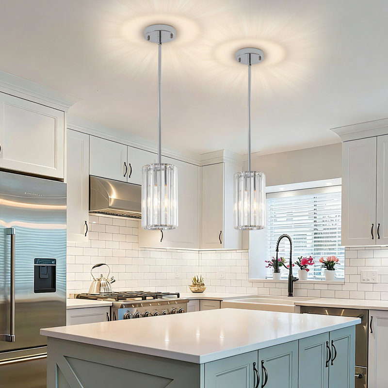 1-Light Modern Crystal Single Pendant Light With Adjustable Height, Chrome