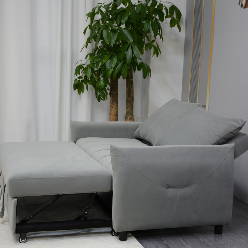 Canapé-lit ajustable à dossier réglable, tissu en velours, 2 poches latérales et coussins, gris pour le salon, lit escamotable de maison de maître avec revêtement, et dossier,