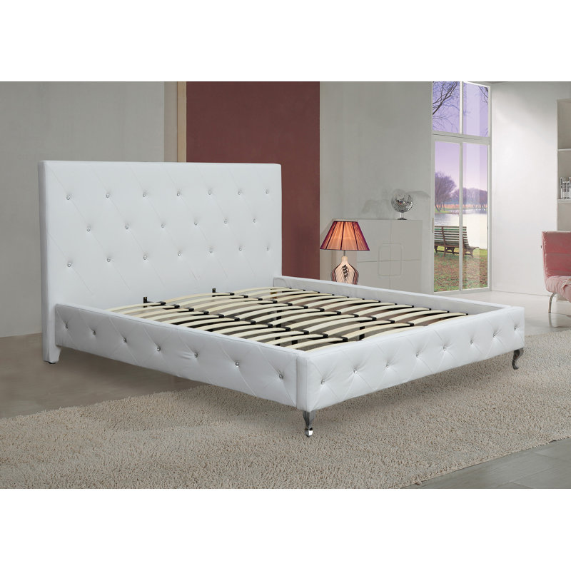 Aime Upholstered Platform Bed, White, King