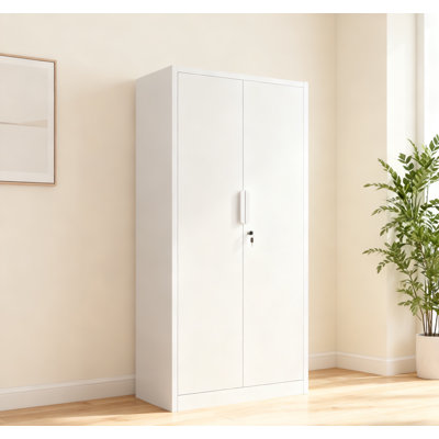 72-Inch 2-Door File Cabinet With Lock, 4 Adjustable Shelves, Heavy-Duty Steel Construction, For Commercial Office, Home Office, Legal Size & Letter File Storage, Organization Cabinet,White