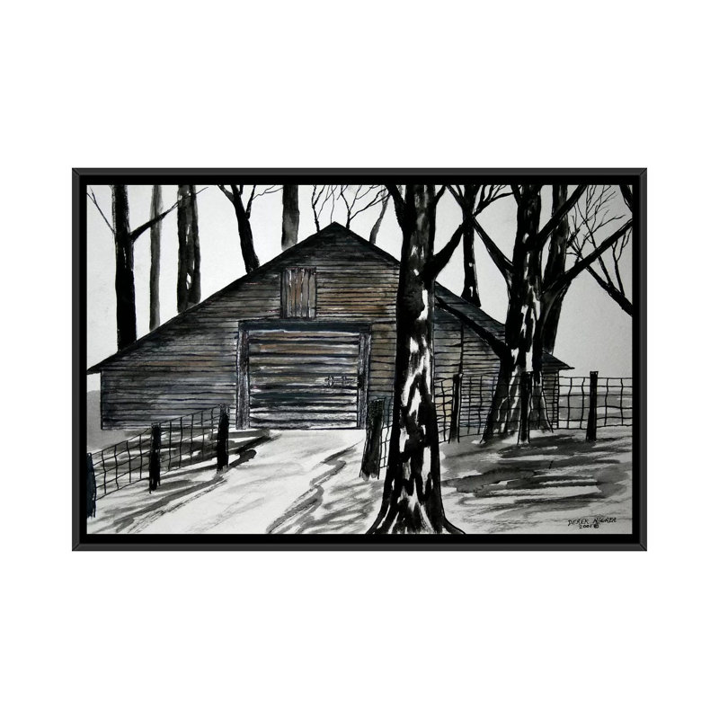 «Country Barn», reproduction sur toile, H 18 po x l 26 po x P 1,5 po, Toile avec cadre noir, Pas de tapis