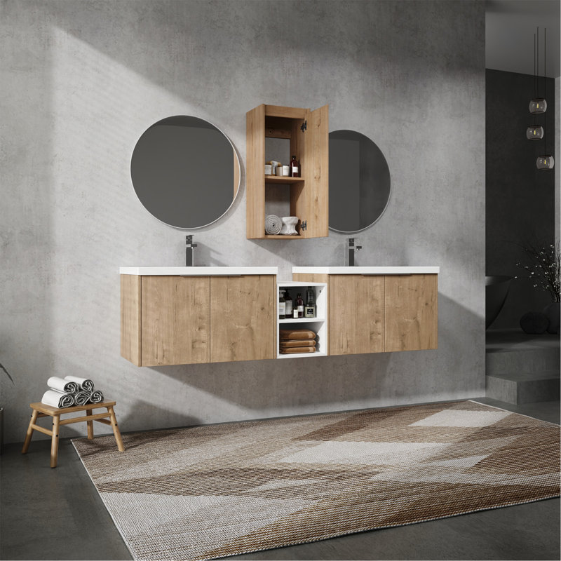 Meuble-lavabo mural chic avec beaucoup de rangement et un attrait élégant