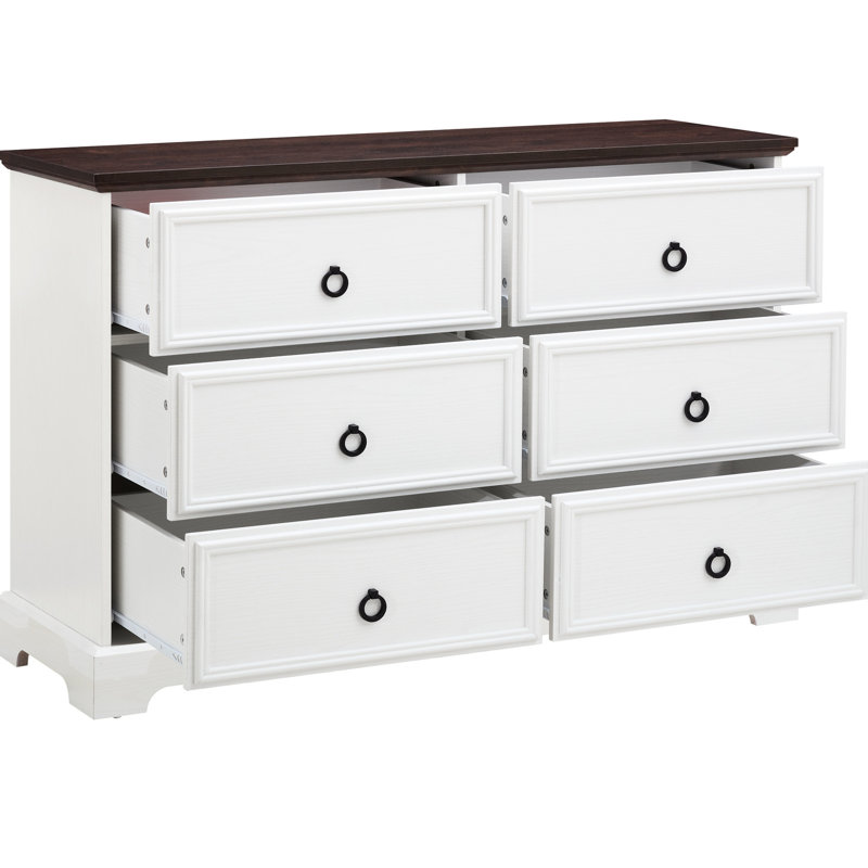 6 commodes pour la chambre à coucher - blanc avec espace de rangement généreux dans un plateau brun rustique spacieux et des rails coulissants en métal