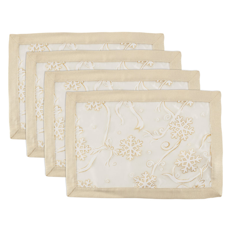 Beige and White Snowflake Polyester Placemats Set of 4